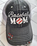 Distressed Baseball Mom Trucker Hat with Bling