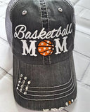 Distressed Trucker Hat "Basketball Mom" with Bling