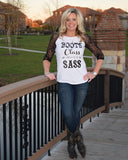 Ladies Boots Class and Sass Lace Sleeve T-shirt