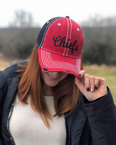 Chiefs red and black distressed hat