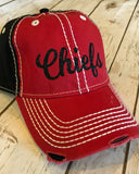 Chiefs red and black distressed hat