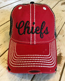 Chiefs red and black distressed hat
